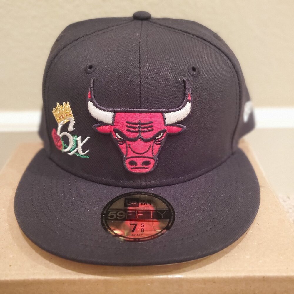 NWT New Era 5950 Chicago Bulls Crown Champs 6x fitted cap black NBA Finals 7 5/8